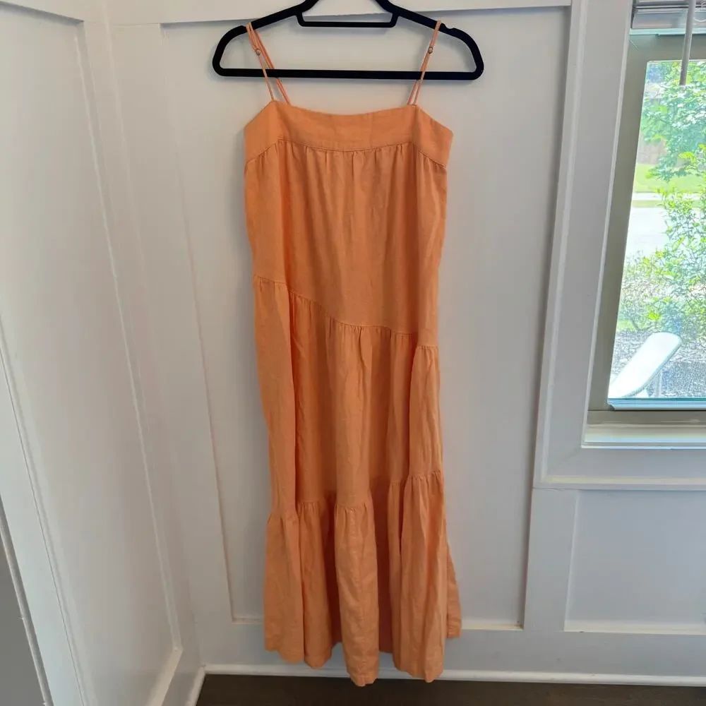 Abercrombie and Fitch Women's Linen Blend Orange Maxi Dress Tiered Boho Small